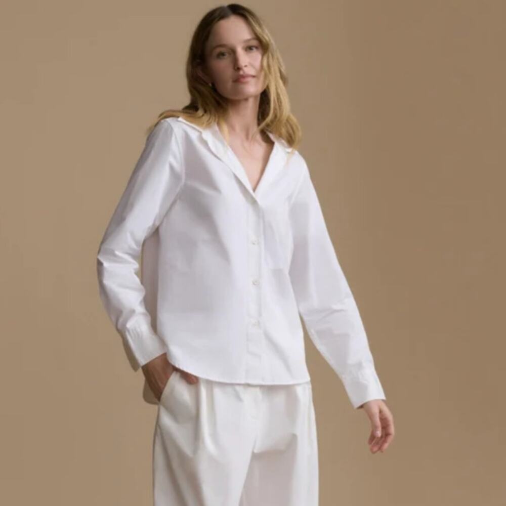 Jenni Kayne Boyfriend Shirt M White Cotton quiet luxury old money elevated basic